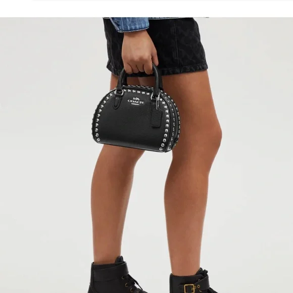 Coach Sydney Satchel with Rivets in Deep Berry - Picture 11 of 12